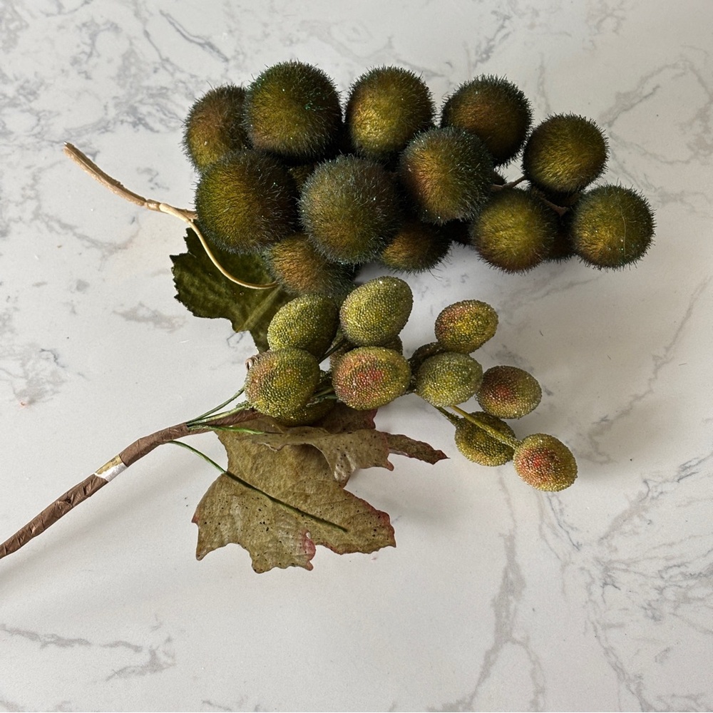 Set of two artificial beaded/ sugared grapes in greens